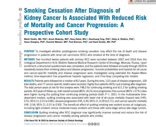 DrYukselUrun's tweet photo. It is never wrong to do the right thing!
🚭Quitting smoking after RCC diagnosis can significantly improve survival and reduce the risk of disease progression and cancer mortality! @asco @JCO_ASCO @OncoAlert @uicc @KidneyCancer @kidneycan @OncBrothers @myESMO @EU_Health https://t.co/4ZksdaauaX