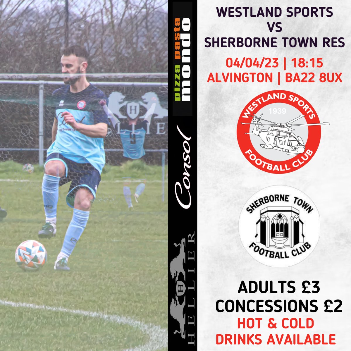 We’re back in action tomorrow. We host <a href="/SherborneTownFC/">Sherborne Town FC</a> Res in the <a href="/DPL_official/">Dorset Premier Football League</a>.

This is always a tasty affair and tomorrow won’t be any different! 

Gates open 5pm ✅

#WeAreWestlands #UpTheSports #TheBattleOfBabylonHill
