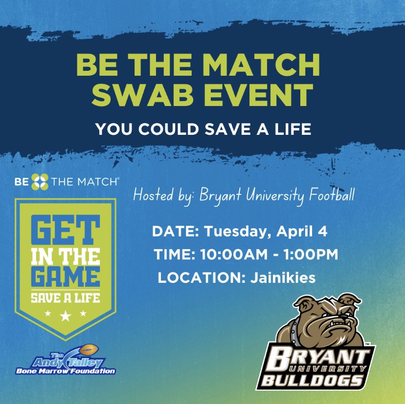 See you tomorrow <a href="/BryantUFootball/">Bryant Football</a> !!!!
<a href="/TalleyBoneMarro/">Andy Talley Bone Marrow Foundation</a> 
@BeTheMatch