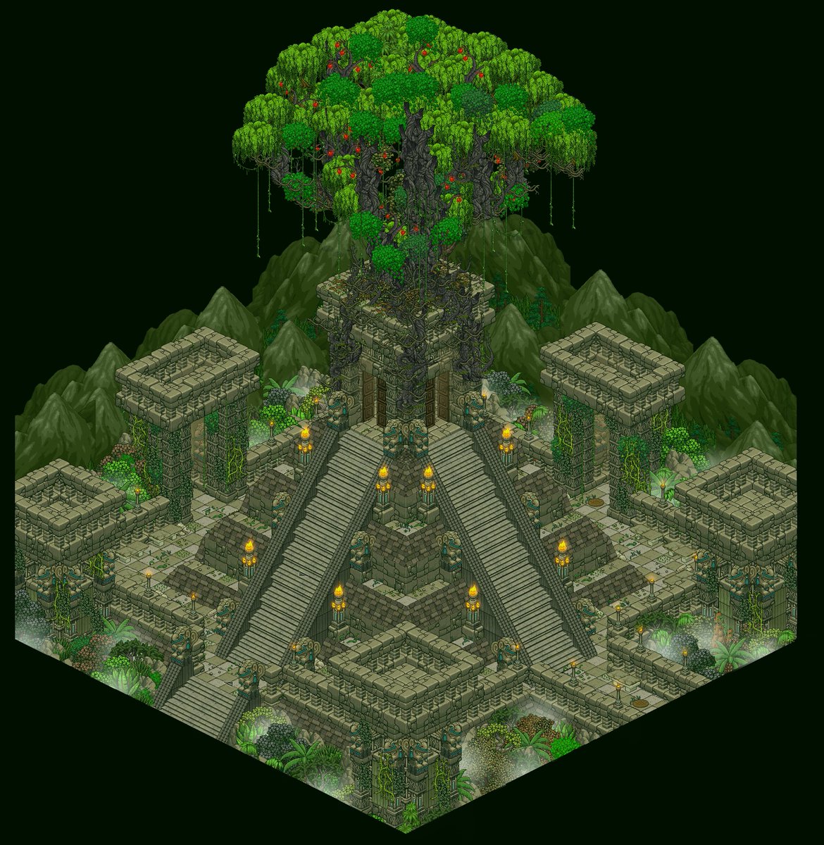 main temple of the pachacamac, residence of the divine shamans, overhung by the inca sacred tree 🌳