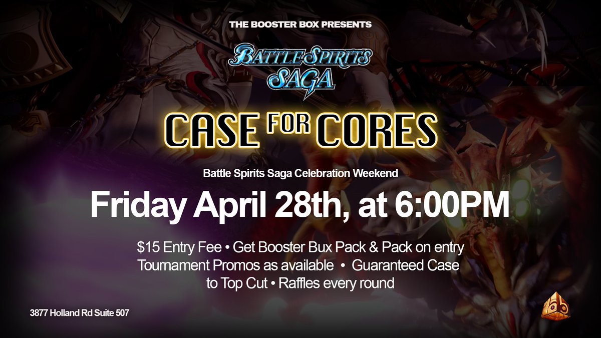 boosterboxtcg's tweet image. April  Fools is over! Let's get to serious business ^_^ Battle Spirits Saga is  out soon and The Booster Box is celebrating the release with an awesome  series of events during release weekend!

#battlespiritssaga #hobbystore #cardstore #hobbyshop #VirginiaBeach