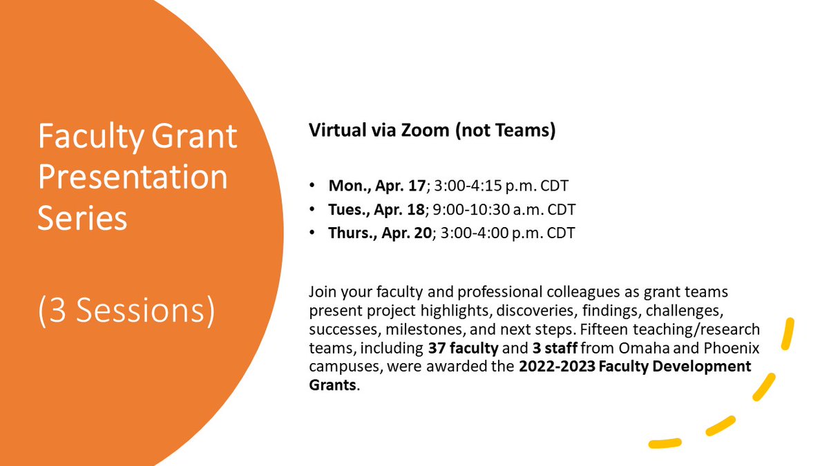 CreightonCFE's tweet image. 2022-2023 Faculty Development Grant teams will present project highlights, discoveries, findings, challenges, successes, milestones, and next steps across three days April 17, 18, and 20. All sessions will be virtual via zoom.

Register: blueq.co1.qualtrics.com/jfe/form/SV_9N…