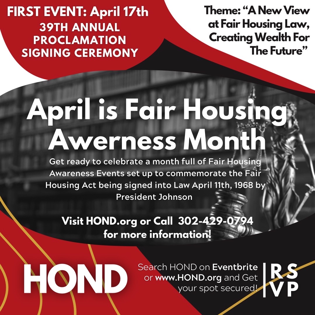 Fair Housing Awareness! All month there will bee events. Visit website buff.ly/3GGlHRJ for details!
#FairHousingMonth #FairHousingAct #FairHousingForAll #delaware #wilmington #knowyourhistory #knowyourrights #hopecenter #housing #housinghelp  #counseling
