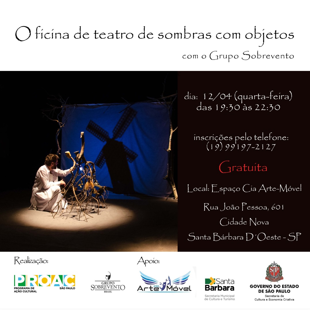 Oficina gratuita em Santa Bárbara D'Oeste.

<a href="/CulturaSP/">Secretaria da Cultura, Economia e Indústria</a> 

<a href="/CiaArteMovel/">Cia Arte Movel</a>
#proac2022 #ProAC2022 #teatrodesombras #teatrodesombrasbrasil #teatrodeobjetos #teatrodebonecos #teatrodeanimação #teatrodegrupo