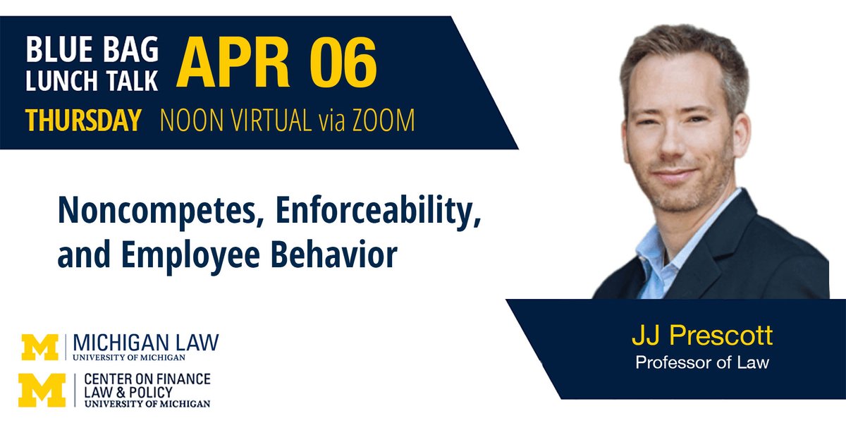 Should the <a href="/FTC/">FTC</a> ban noncompetition agreements? <a href="/UMichLaw/">Michigan Law School</a> prof. JJ Prescott unpacks data about how these contracts are used and with what result -- even when states do not enforce the contracts. Spoiler: employees' beliefs matter. Register: umich.qualtrics.com/jfe/form/SV_3W…