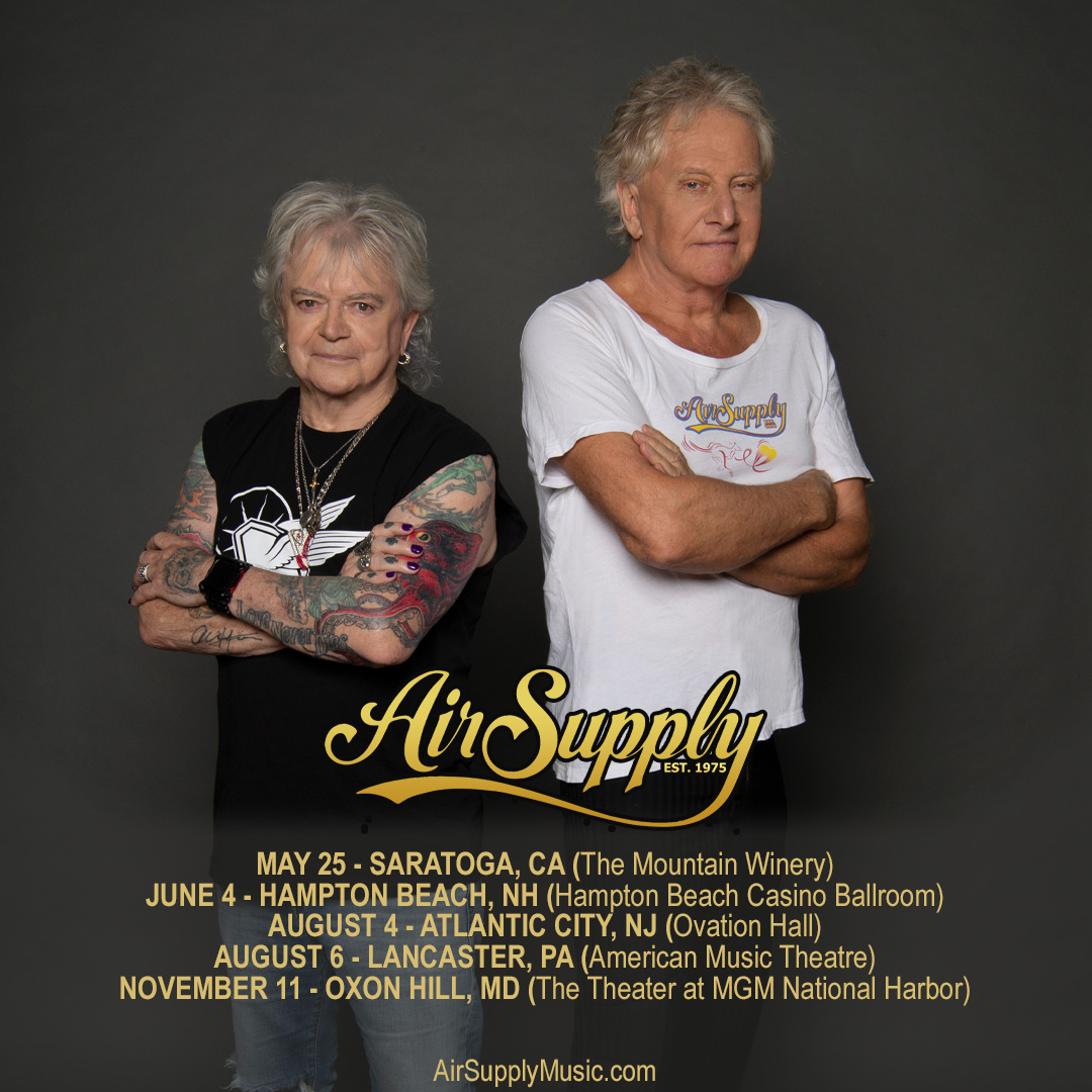 Attention AirHeads! We are excited to announce new tour dates on the 2023 Lost In Love Experience. Join us for a lovely night of music and memories. Use pre-sale code LOVE 💕

🎟 AirSupplyMusic.com/tour-dates
