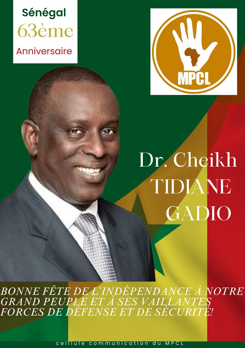 BONNE FÊTE DE L’INDÉPENDANCE À NOTRE GRAND PEUPLE ET À SES VAILLANTES FORCES DE DÉFENSE ET DE SÉCURITÉ! 

SÉNÉGAL CI KAW CI KANAM REK 

#63émefete
#Senegal