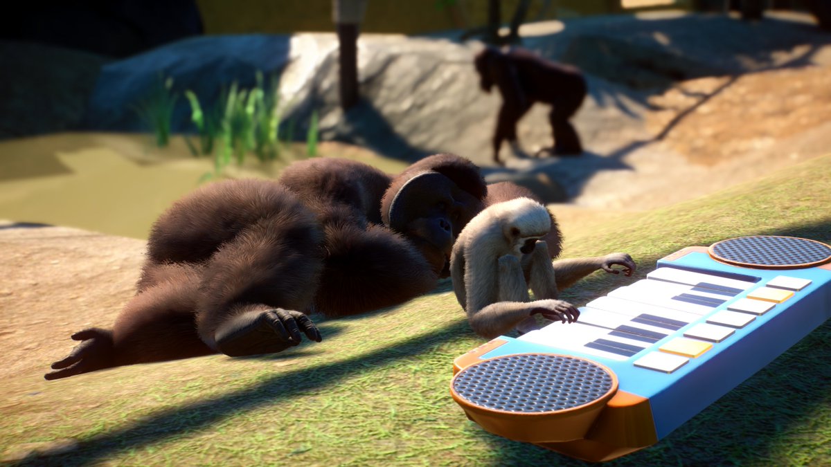 Wikz12's tweet photo. The new #TropicalPack for @PlanetZooGame is AMAZING! The new pieces are chef kiss, the null paths, the animals are so good! I was to excited for the pieces, that I didnt got to do anything 😆, except adding the Red River Hogs and our Gibbons to our lovely zoo! Tomorrow though! https://t.co/w6MNkPMQ9G