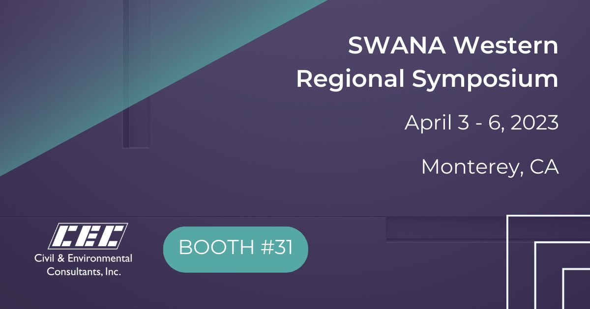 CorporateCEC's tweet photo. We're excited to be participating in this year's SWANA (@SWANA) Western Regional Symposium. Stop by booth #31 to speak with our experts! #CECinc #swana #solidwaste https://t.co/F3kTBs2o5T
