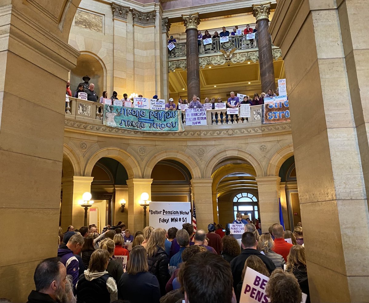 Hundreds of MN educators rallying in the Capitol Rotunda for fair pensions. #edmnvotes #solidarity #pensionfairness #fundourfuture