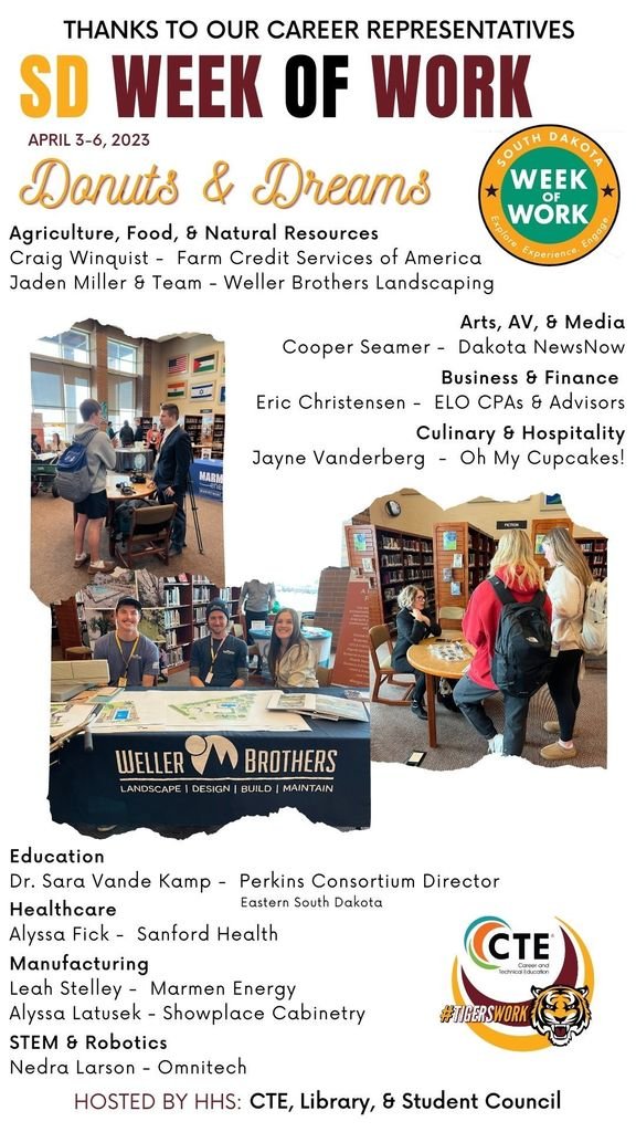HarrisburgHigh's tweet photo. #SDWeekofWork is underway at HHS! Today, learners explored careers in an open-house-style format. They discussed skills, education, and industry characteristics & got a tasty treat! Thanks to our business and industry partners that shared their time with us! #TigersWork https://t.co/NytocCgZAG