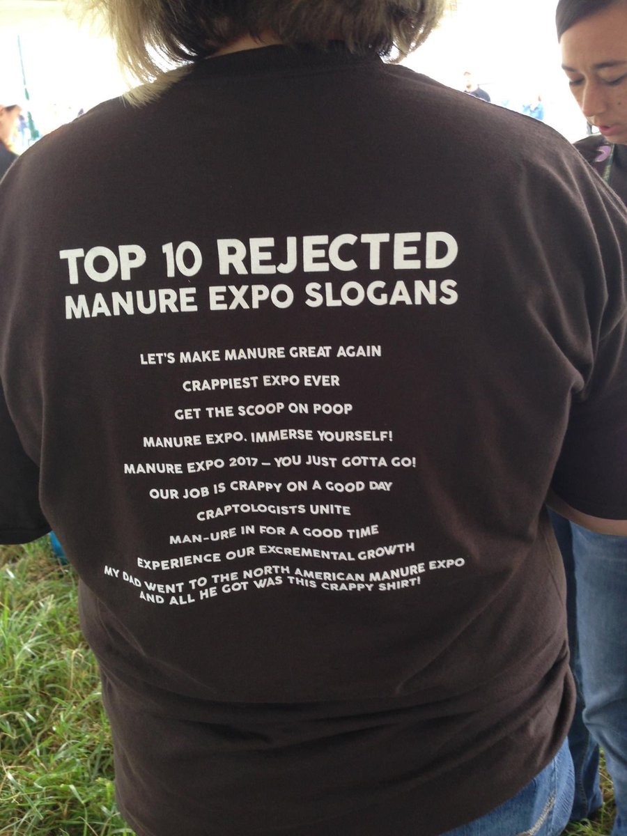 Continuing the tradition. Looking for manure-themed submissions for the “Top 10 Rejected Manure Expo slogans”. This year’s contest closes April 15. Manureexpo.ca/slogan-contest/