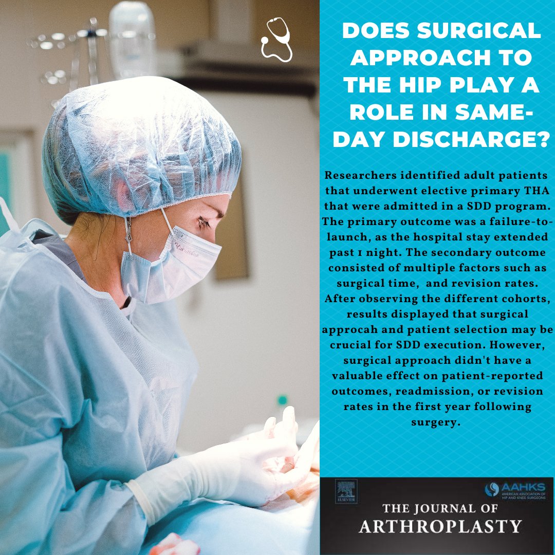 Happy Monday Everyone! Today we're exploring if surgical approach to the hip plays a role in same-day discharge? Read all about it! sciencedirect.com/science/articl…