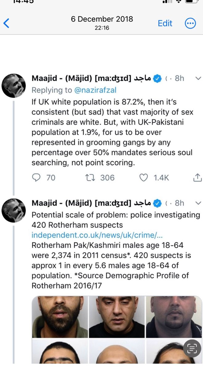 @Matt77184586 @Hawkeye27254648 @xpyjonis @Dunky_K @NotreRene You appear keener than a man should to try and downplay grooming gangs. The real figures, 1.9% of the population from a community these Muslim gangs come from. They account for 50% more of the offences.