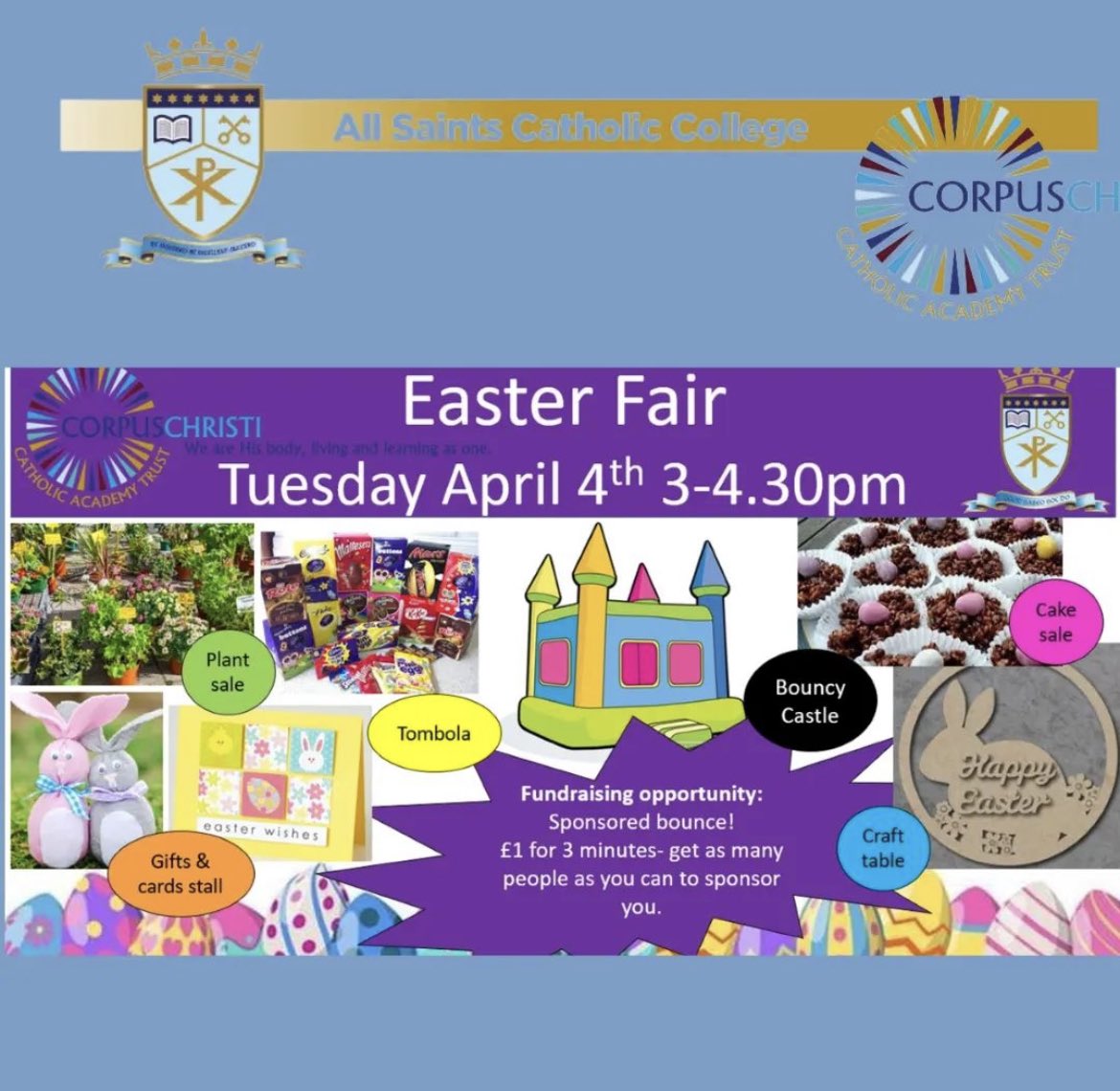 Easter fair tomorrow, don’t forget your spends! @allsaintsccduk <a href="/ASCC___/">RE&Chaplaincy</a> <a href="/CaritasDio/">info@caritasshrewsbury.org.uk 🧡</a>
