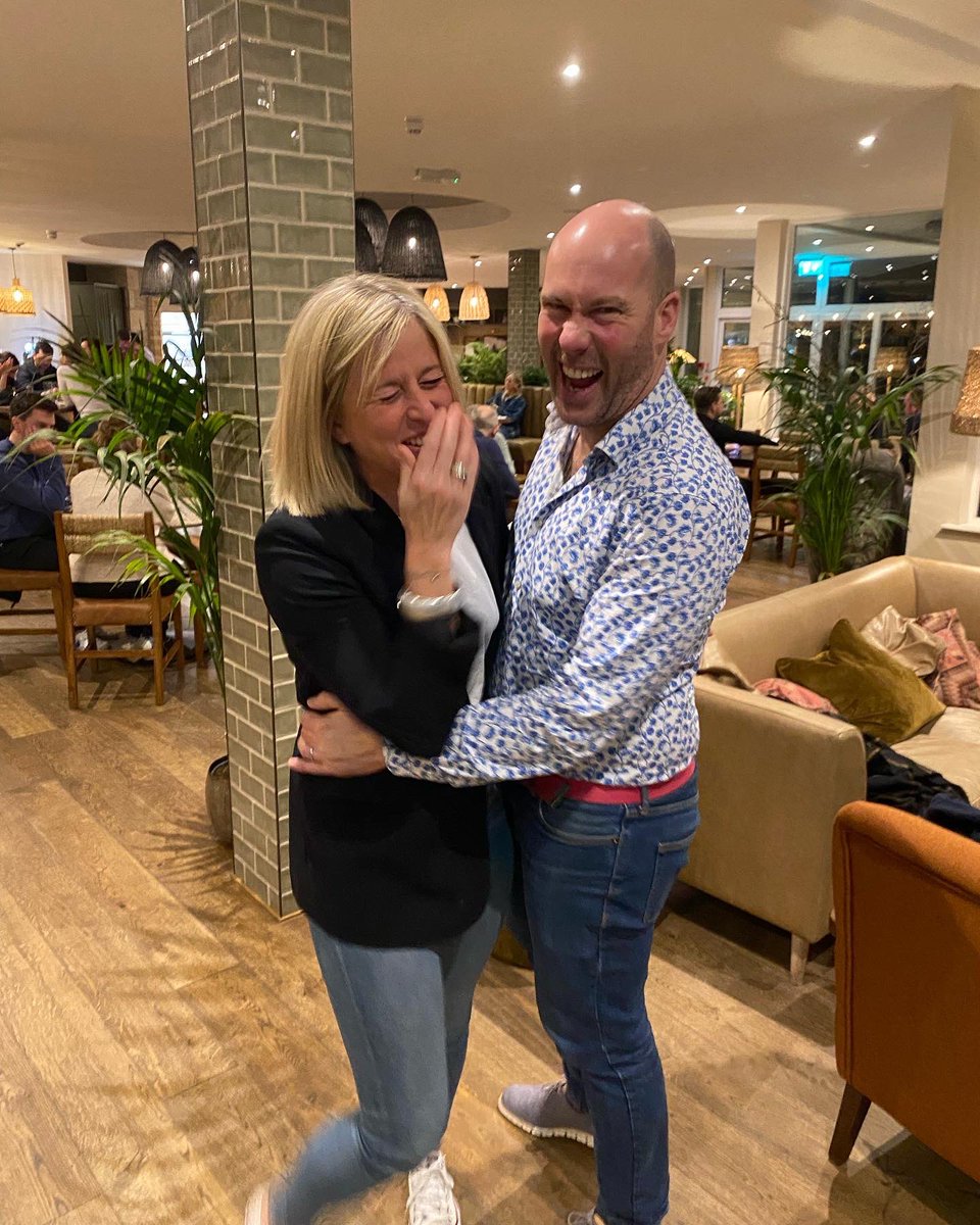 TVsAndyClarke's tweet photo. Misbehaving for the camera…

The usual behaviour from @emilyscottfood &amp; me (even though we’re old enough to know better)! 😂

Nonsense before dinner last month.

Dinner pics to come…

#cornwall #watergatebay #emilyscott #emilyscottfood https://t.co/72ioQ7np0q