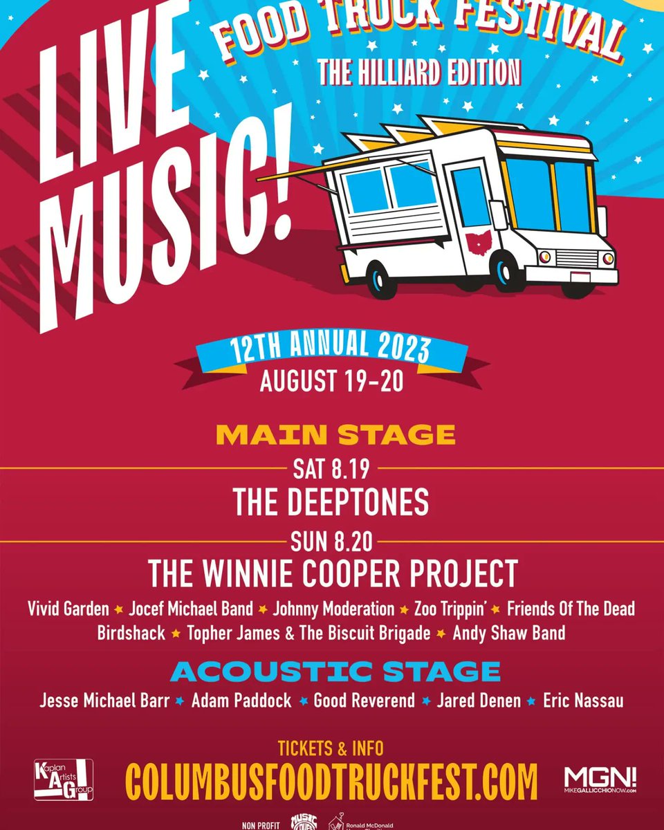 MikeGNow's tweet image. Excited to drop our 2023 Columbus Food Truck Festival Live Music Line Up ‼️
With 2 stages and 15 bands It's going to be an awesome 2 days of Fun, Food &amp;amp; Music 
Grab your tickets TODAY tinyurl.com/instacftf

#asseenincolumbus #lifeincbus #sixonefork #myohioadventure #cbuseats
