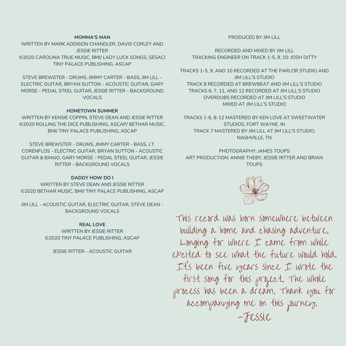 To everyone who helped me bring these songs to life... thank you. I love this record so much and it never would have happened without you. Thank you to every songwriter and musician, and my incredible partner Jim Lill for making this piece of art with me. #littletowninamerica #co
