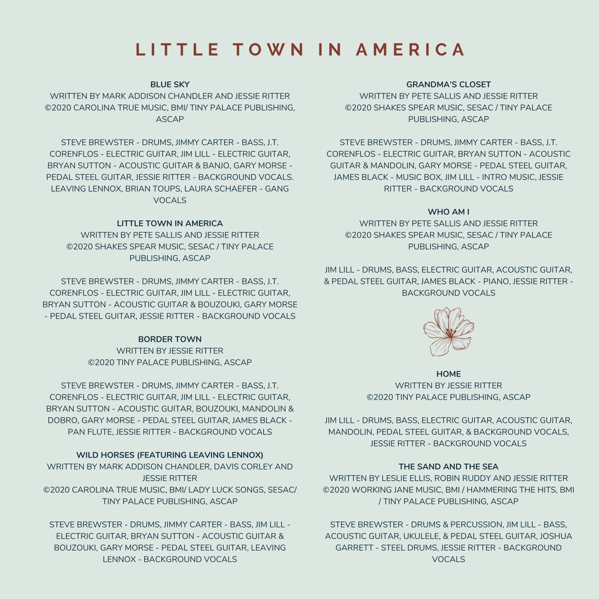 JessieLRitter's tweet photo. To everyone who helped me bring these songs to life... thank you. I love this record so much and it never would have happened without you. Thank you to every songwriter and musician, and my incredible partner Jim Lill for making this piece of art with me. #littletowninamerica #co https://t.co/rFFDvFWMcj