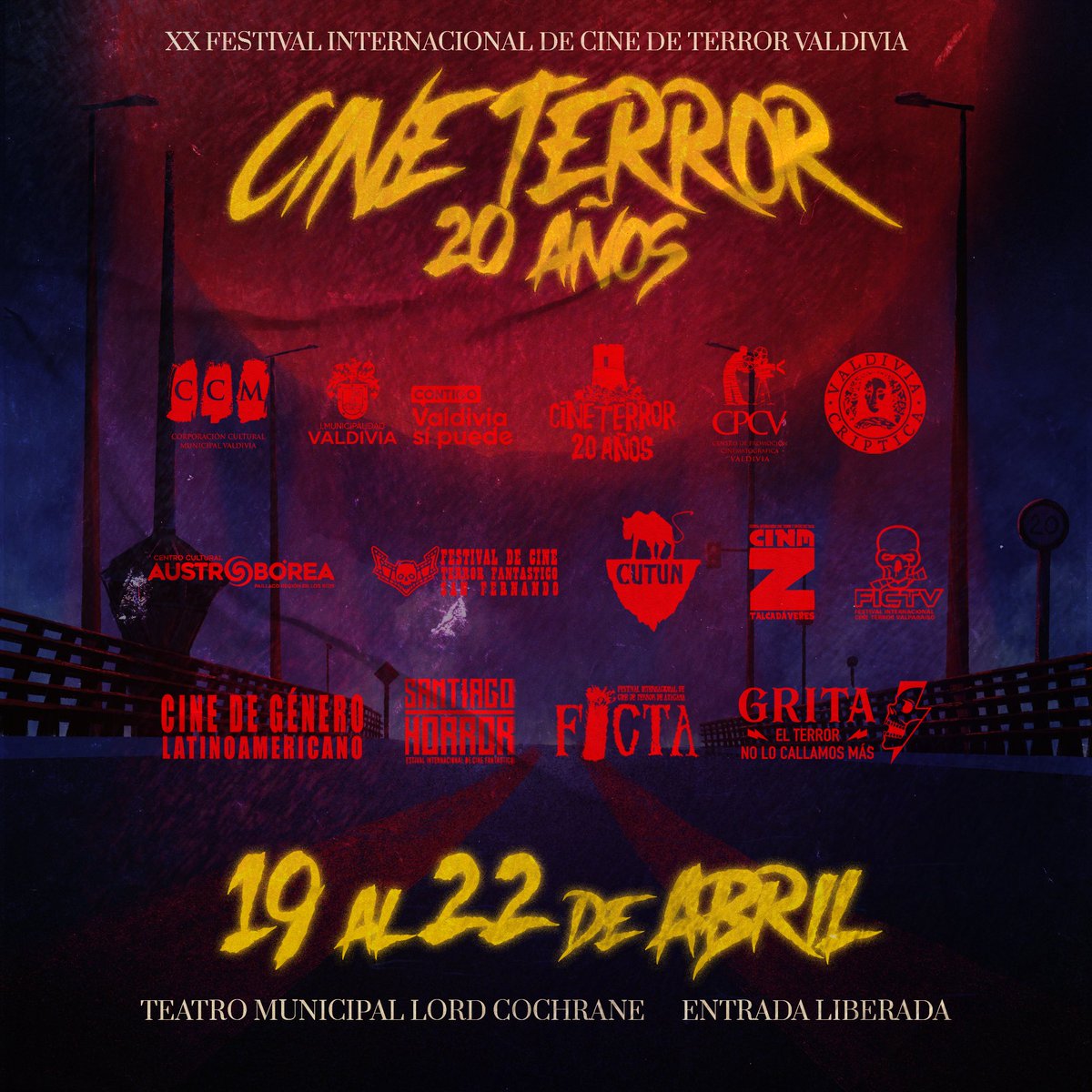 FESTIVAL INTERNACIONAL CINE TERROR VALDIVIA 
💀✨20 años✨💀 
Colabora: Cine Club UACh <a href="/cineclubuach/">Cine Club UACh</a> 
💀 Muestra de largometrajes y cortometrajes 
💀 Taller-Charlas-Narraciones de terror 
💀Competencia 2 minutos 
<a href="/CineTerrorValdi/">CineTerror Valdivia</a> ___ <a href="/munivaldivia/">MuniValdivia</a>