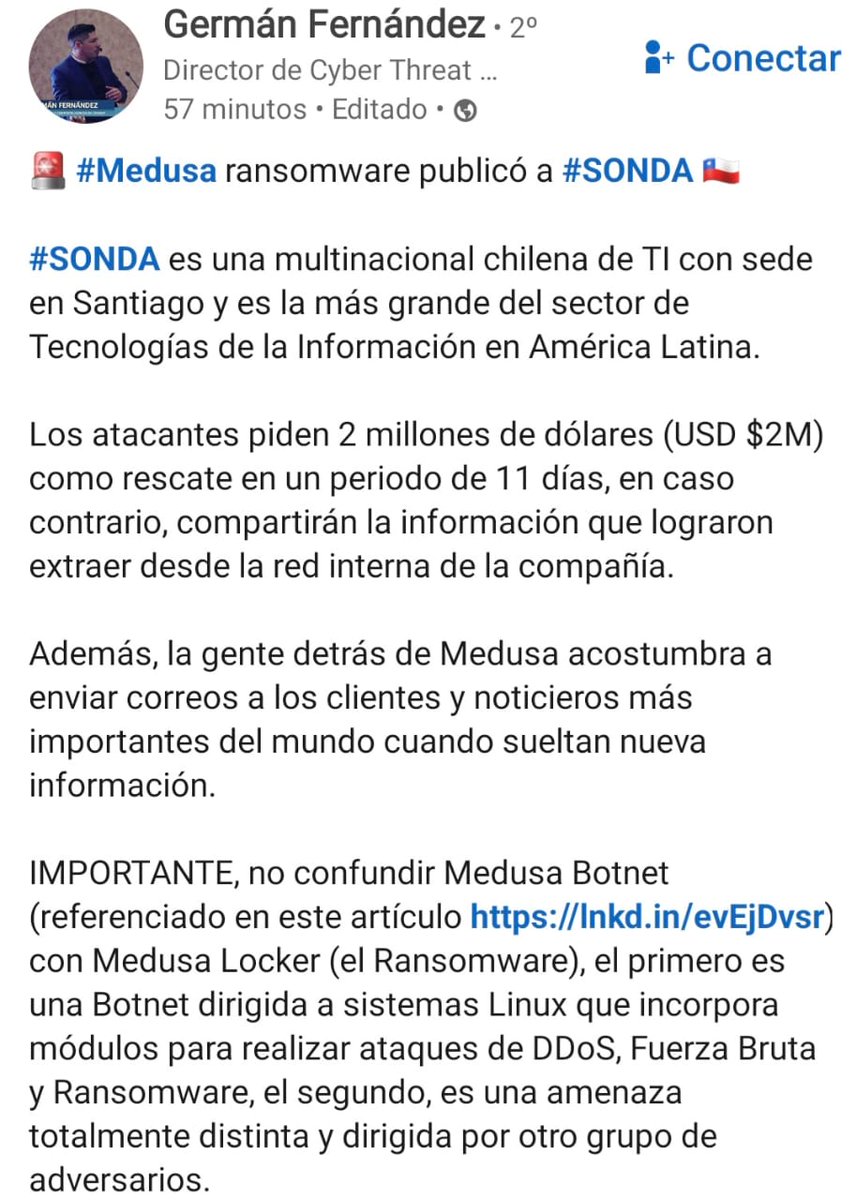 LineWar17's tweet image. Ojito, multinacional de tecnológica de América latina #SONDA tras el ataque de #ciberseguridad y siendo afectada con un #ransomware en el que exige un pago de USD $2 millones por rescate de información. El ataque habría sido limitado. Pendiente de comunicado oficial.