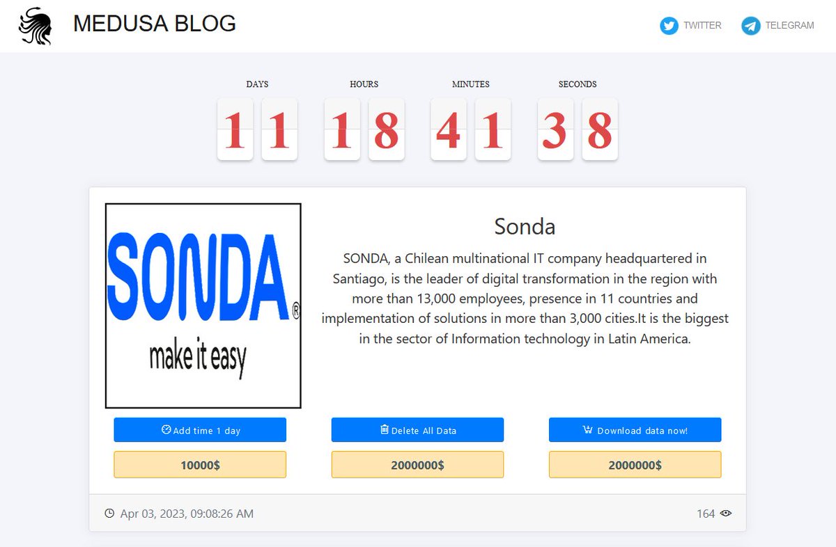 LineWar17's tweet image. Ojito, multinacional de tecnológica de América latina #SONDA tras el ataque de #ciberseguridad y siendo afectada con un #ransomware en el que exige un pago de USD $2 millones por rescate de información. El ataque habría sido limitado. Pendiente de comunicado oficial.