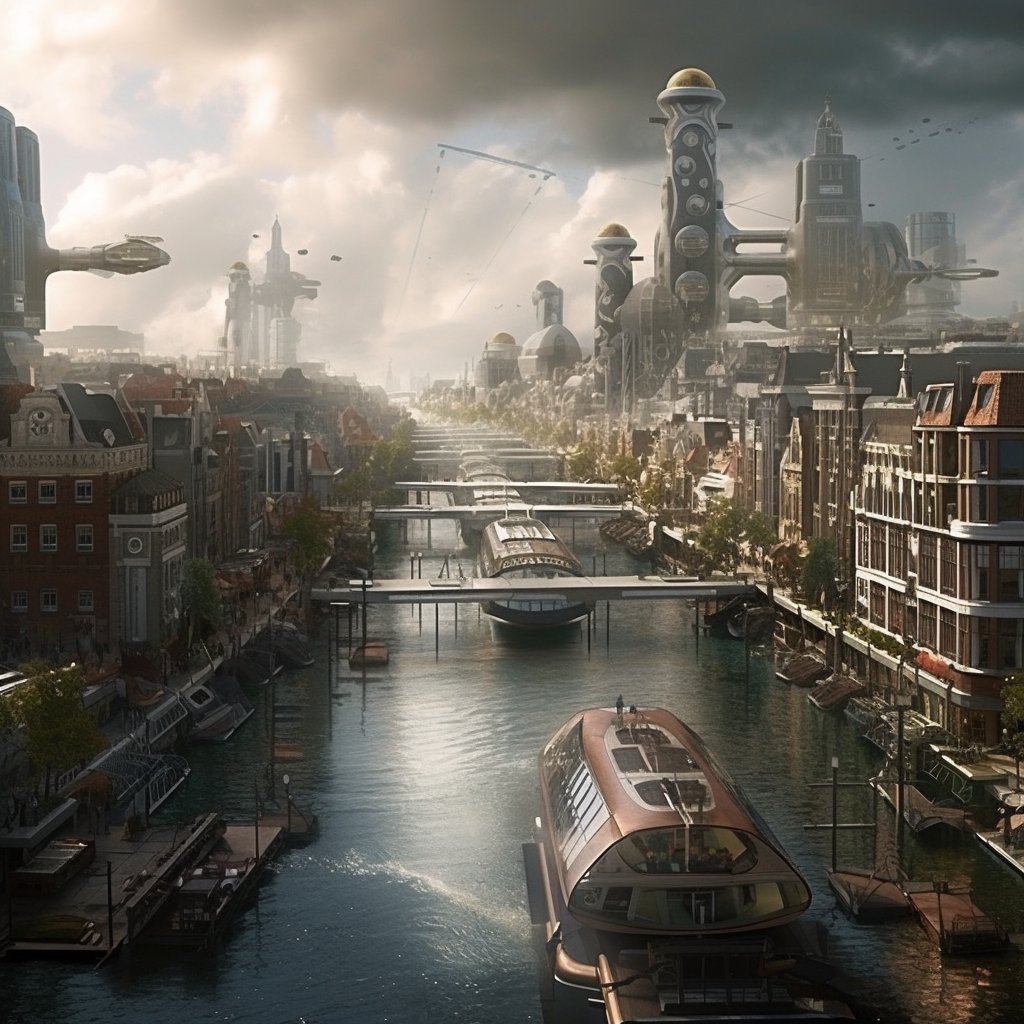 <a href="/icreatelife/">Kris Kashtanova</a> The vision I have for the future, for city I life in and love. The city of Amsterdam❤️ 
I wanted to keep the historic and recognizable "grachtenpanden" in the image