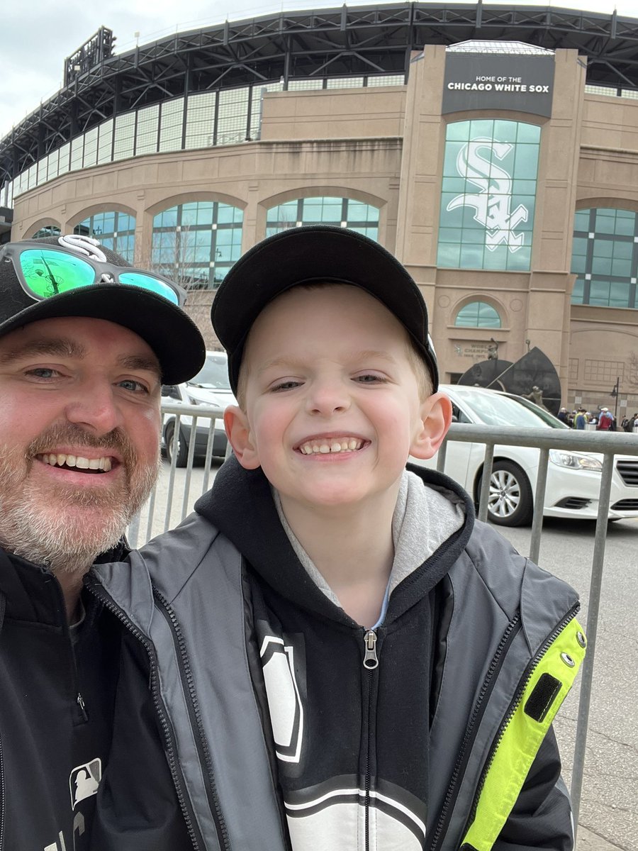 crhode1's tweet photo. The outcome wasn’t what we had in mind but this was Cameron’s first time experiencing a @whitesox home opener with the “guys.” Thanks for sharing this with us @m_meenaghan and @MSully_26 we made a fan for life today. https://t.co/CwdbmvmS79