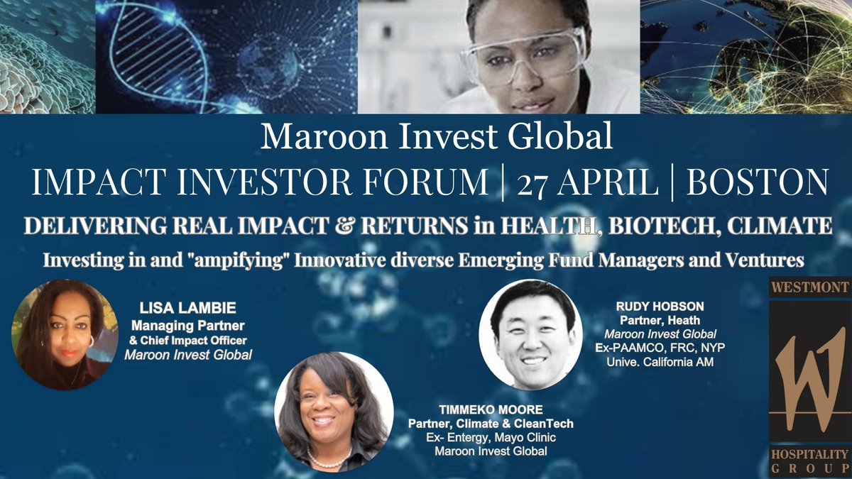Join <a href="/MaroonInvestGlb/">Maroon Invest Global</a> in <a href="/Boston/">The Walking City!</a> for our #Impact #Investor Forum on April 27th focusing on #Impact #Health #Climate #Biotech #EmergingFund #FamilyOffice #VentureCapital