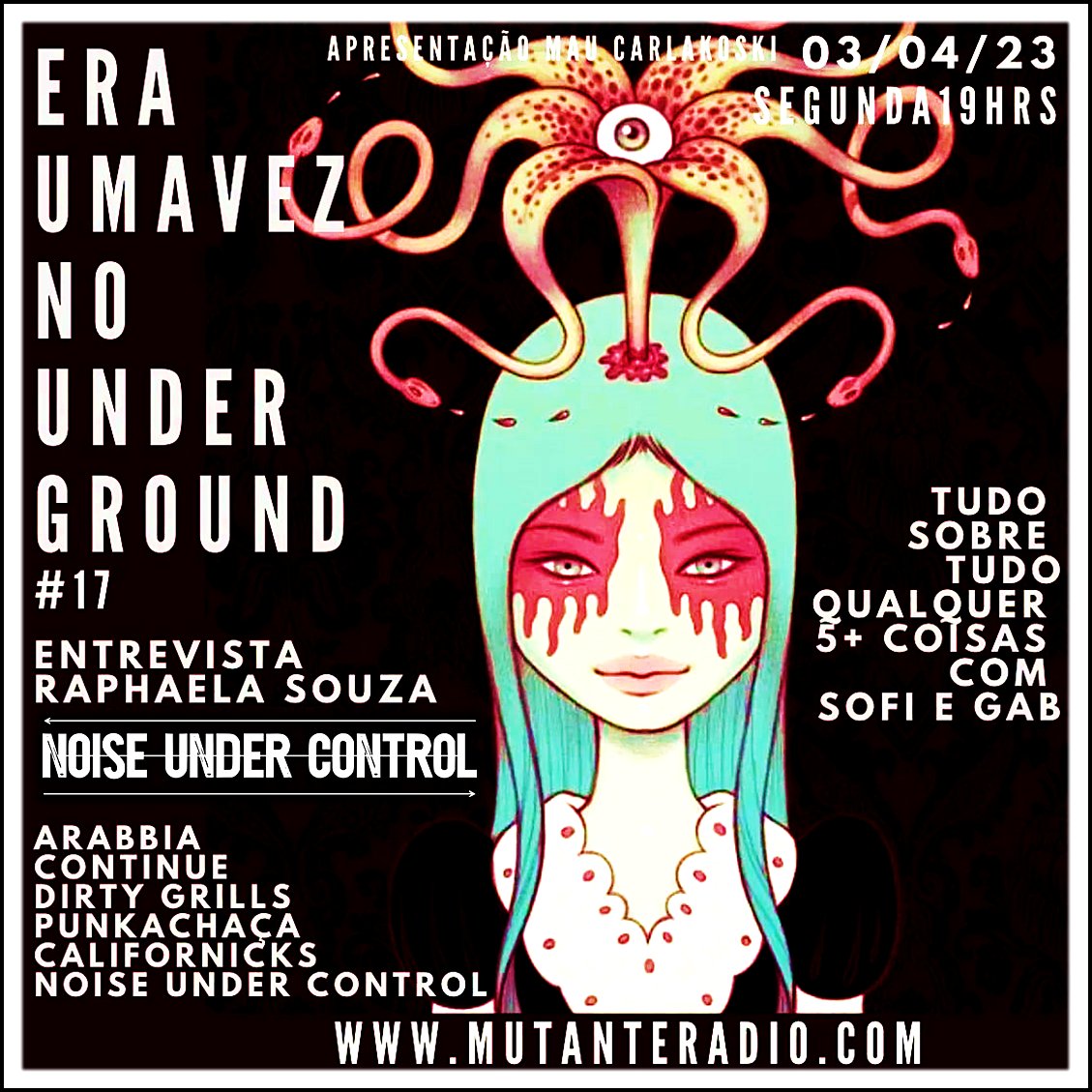NoiseUnderCtrl's tweet photo. Hoje, 03.04 às 19hs, nossa vocalista Raphaella Souza estará no programa "Era Uma Vez No Underground" pela Mutante Radio com apresentação de Mau Carlakoski (She is Dead) falando um pouco de sua vida e do nossos próximos passos e lançamentos. É Noise! 🔥
#NoiseUnderControl https://t.co/qxRIKAEHrM