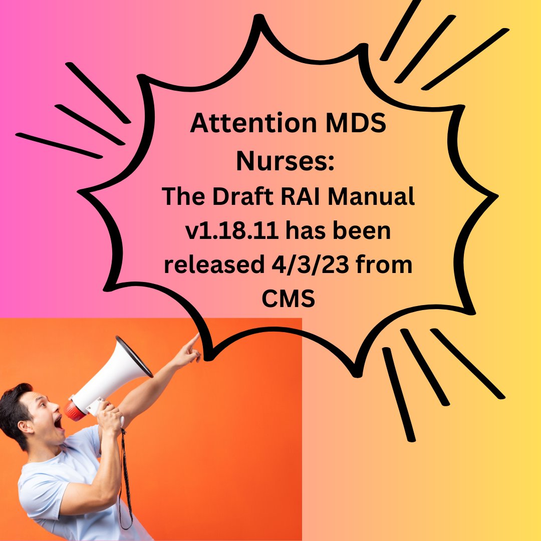 mdsconsultants's tweet photo. Are you ready? CMS has released the Draft RAI Manual and the Final MDS 3.0 Item Sets version v1.18.11 https://t.co/cxhtGK1MQr https://t.co/CpoU8IWZqC