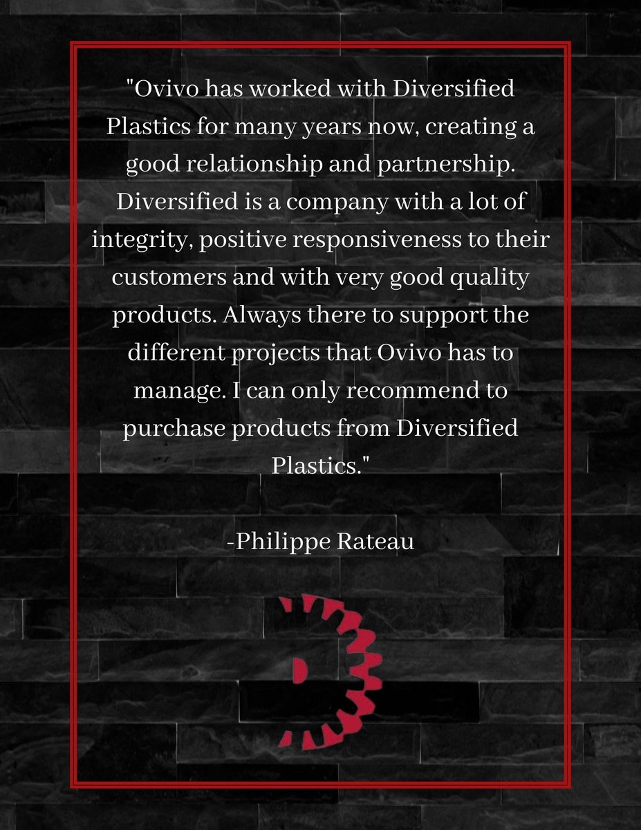 dpi_plastics's tweet photo. DPI values the relationship we have developed with Ovivo over the years!
#DiversifiedPlastics #Ovivo #Partnerships #QualityProducts #PlasticManufacturing https://t.co/wXQRYg1E0Y