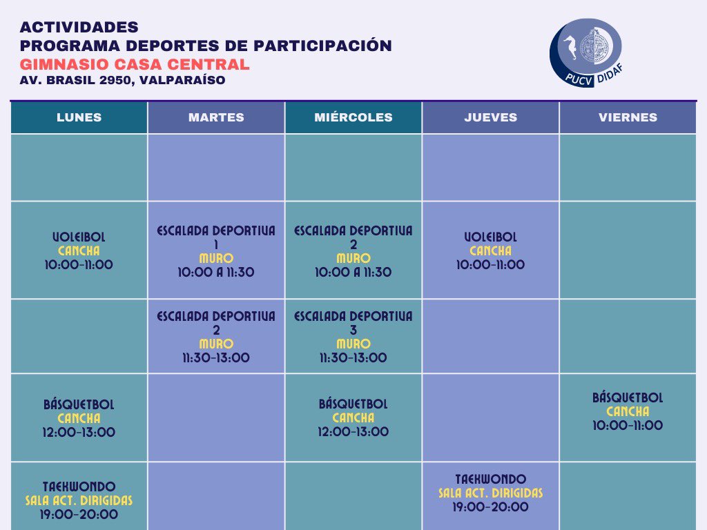 deportespucv's tweet photo. Iniciamos nuestra oferta de actividades  del programa Deportes de Participación 2023. https://t.co/7AAQPjHrDa