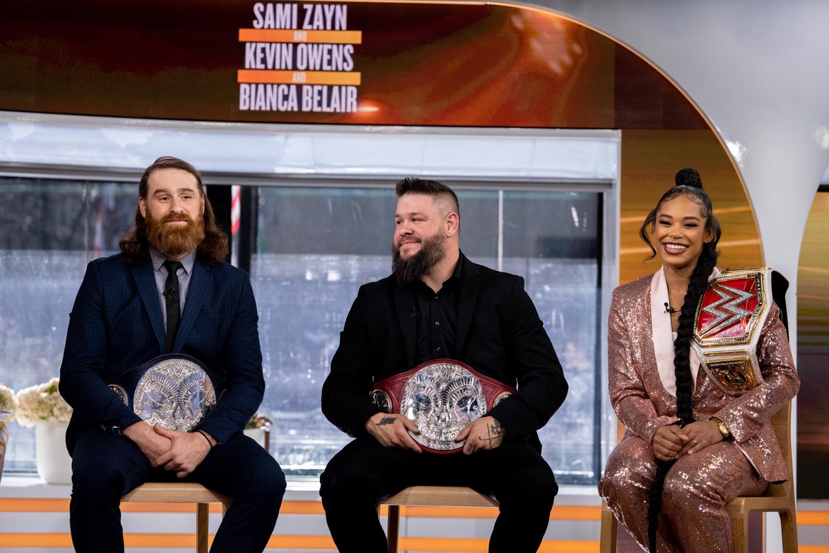 WWE's tweet image. #WrestleMania winners and champions joined @TODAYshow ahead of tonight's annual #WWERaw after #WrestleMania!
