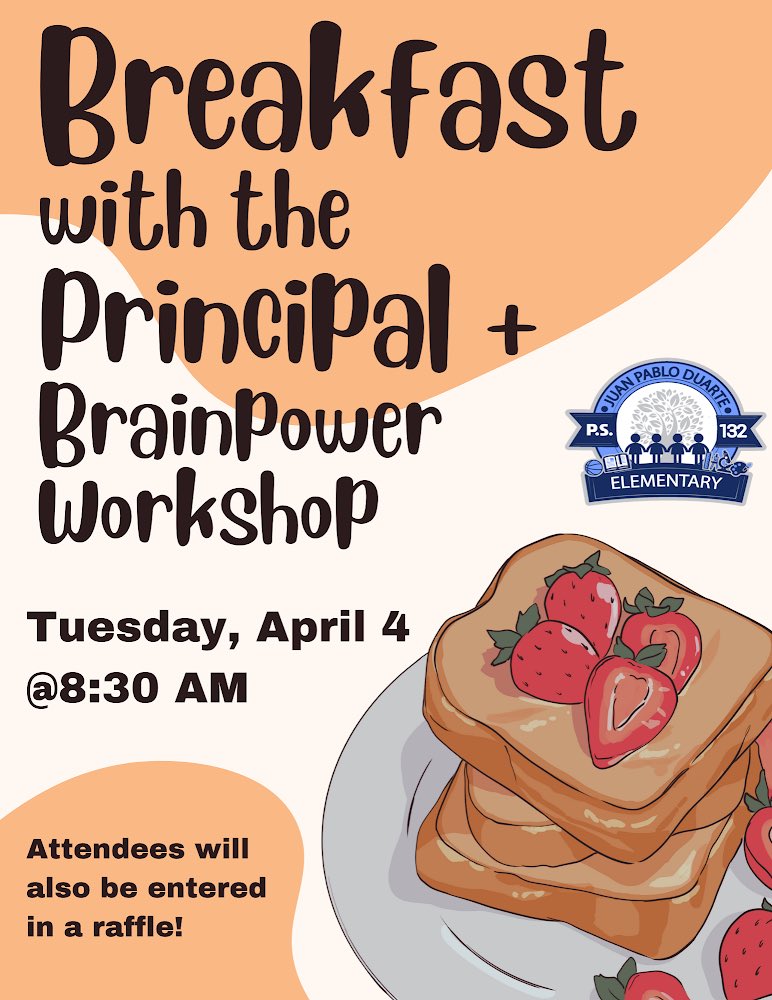 PS132jpd's tweet photo. We hope to see you tomorrow morning for breakfast with the principal! There will be a workshop and raffle for attendees 
--
¡Esperamos verlos mañana para desayunar con la directora! Habrá un taller y rifa para los asistentes 
--
#ps132jpd #parentengagement #communityschool #csd6 https://t.co/nKUTl41qB2