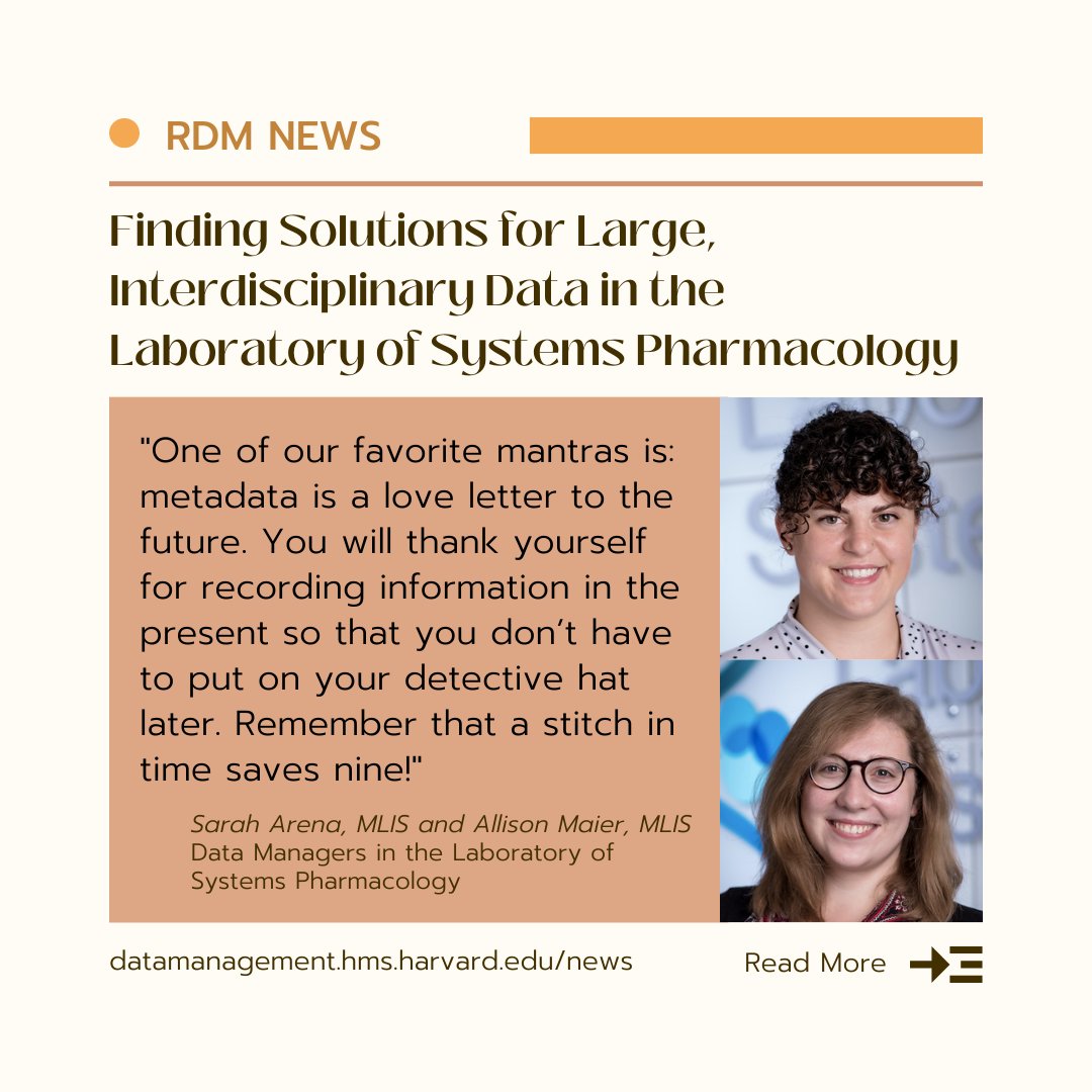 lmardmwg's tweet photo. 🆕 RDM News Post! Read our latest interview with Data Managers Sarah Arena and Allison Maier @HiTSatHarvard. Read about their work with large, interdisciplinary data and supporting good data management practices, one step at a time: https://t.co/xs3GrElHSY https://t.co/A1BBHWCRVi