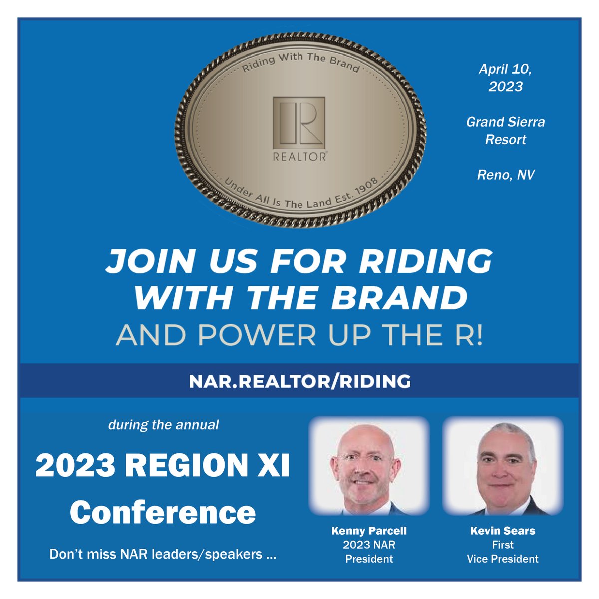 Hey <a href="/nardotrealtor/">National Association of REALTORS®</a> members, check out Nevada's 'Ride With the Brand' event. The festivities, featuring 2023 NAR President Kenny Parcell, are set for Reno's Grand Sierra Resort on Monday, April 10 from 5-to-8 p.m. Register here ... eventbrite.com/.../2023-rocky…...
#RidingwiththeBrand