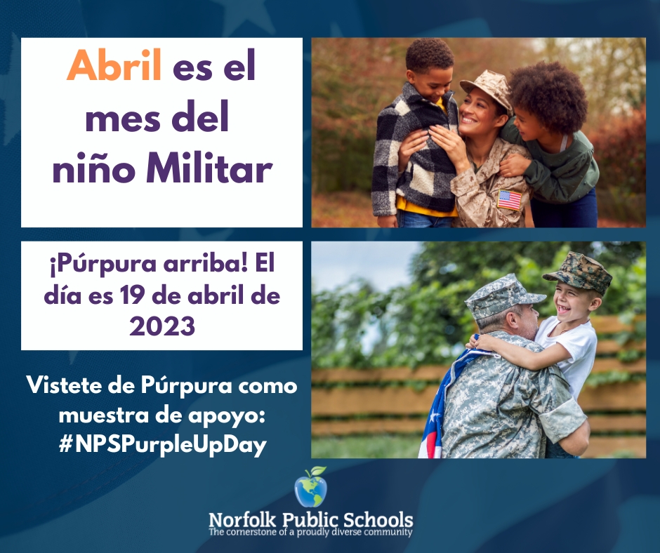 April is #MonthOfTheMilitaryChild, and there are more than 4,000 students identified as military-connected within NPS!

We look forward to celebrating all month long!

Stay tuned for details...
  
#NPSSupportsOurMilitary #MilitaryKidsRock #navalstationnorfolk