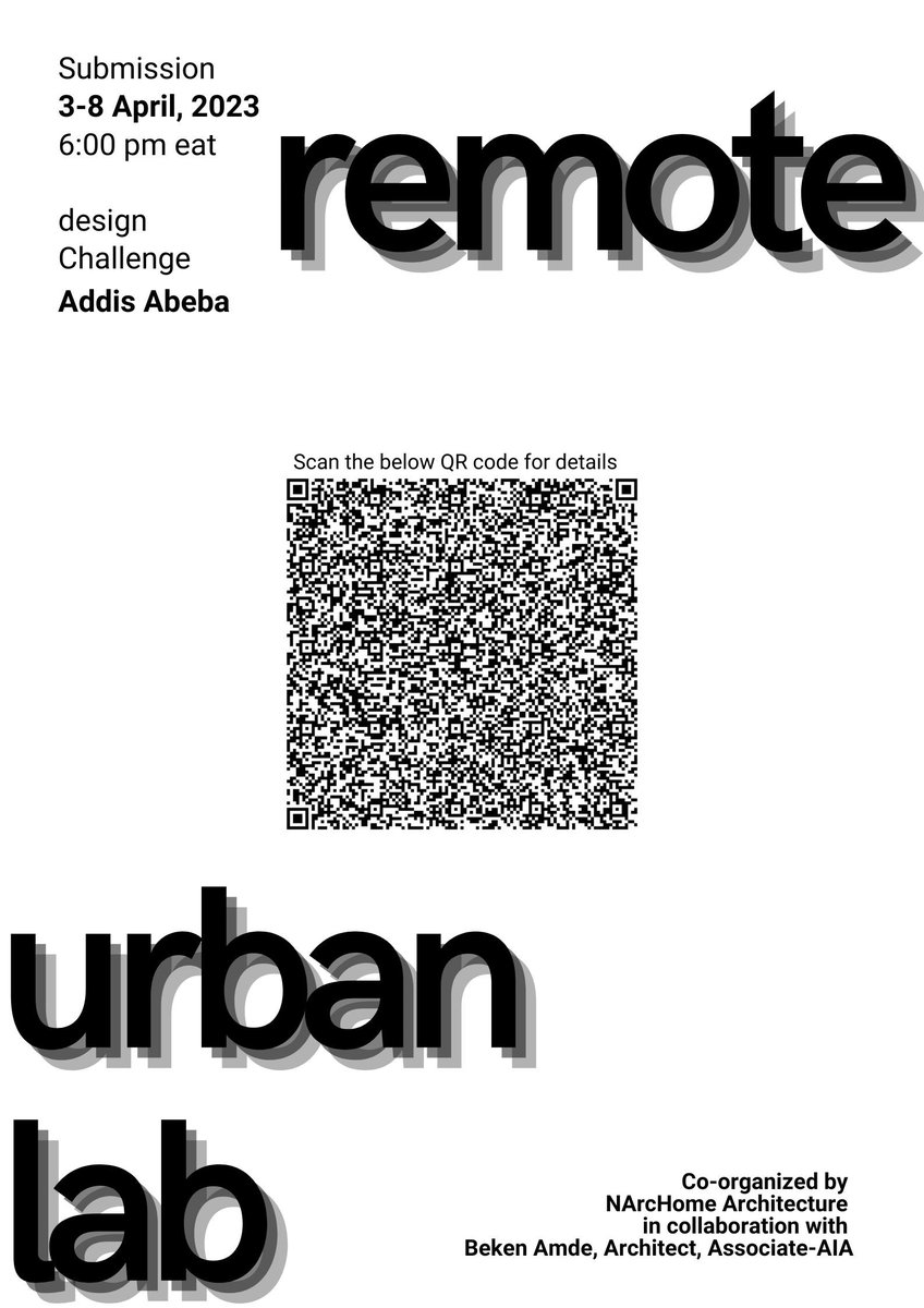 Remote #UrbanLab- observe the city #AddisAbeba, identify an urban challenge, draw solution, compete, &amp; get significant architecture book prizes. 
More- t.me/NArcHomeArchit…