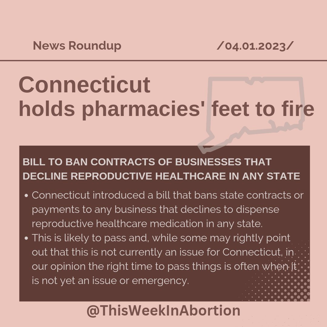 WeekInAbortion's tweet photo. Connecticut is setting the bar in holding pharmacies accountable to their actions! 

#abortion #mifepristone #walgreensabortion #thisweekinabortion #connecticut #abortionnews https://t.co/nDRavQY5RH