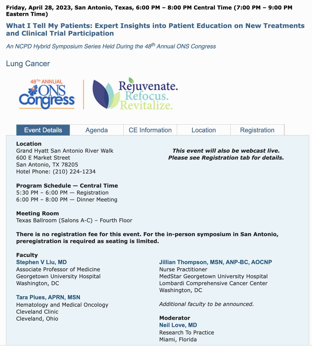StephenVLiu's tweet photo. Attending the @oncologynursing congress in San Antonio? Join @PluesTara, Jillian Thompson and me on Friday, April 28th 6pm CT at the Grand Hyatt with @DrNeilLove and RTP for a session on "What I Tell My Patients". Free registration link below! #ONS23
https://t.co/BaC2mHFkeH https://t.co/HFiJT9MncX