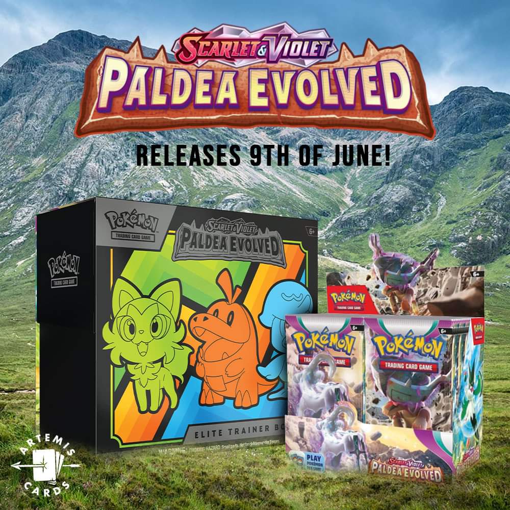 Artemis_Cards's tweet photo. Paldea Evolved is the newest conquest into the Scarlet and Violet TCG, with ex cards for the Starters as well as the new Treasures of Ruin Quartet, this set will be even more powerful than the last! Illustration and Special Illustration rare cards make their return &amp; are stunning https://t.co/zsWduITNCM