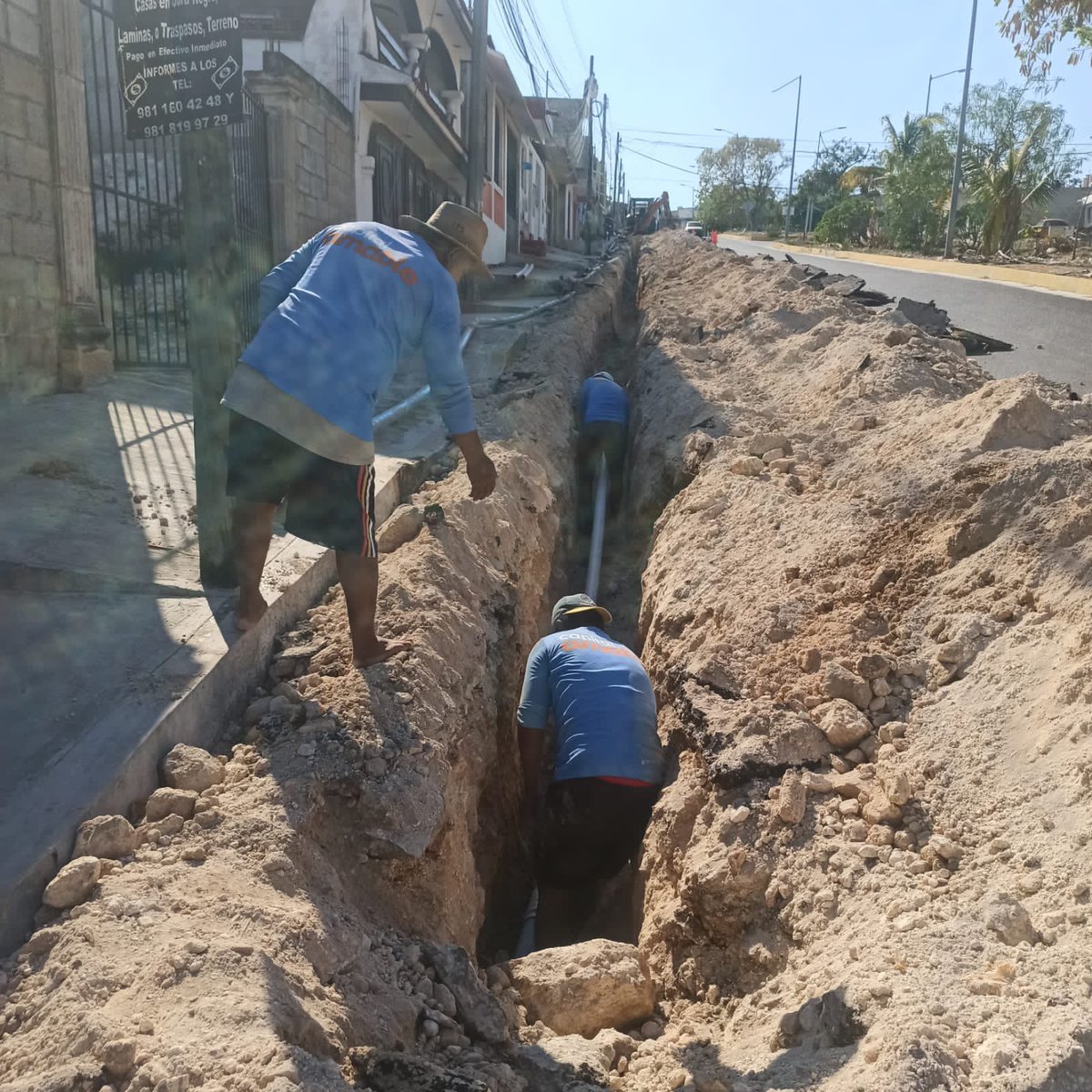 smapacampeche's tweet photo. 🚧Para garantizar el servicio de agua a las familias campechanas; el #SMAPAC💧trabaja en la sustitución de 90 metros de tubería de 3 pulgadas por obstrucción completa de sarro, en la calle Pablo García Norte por Av. Concordia de la U.H. Cd. #Concordia📍.

¡Seguimos trabajando✌️! https://t.co/Qrhziw4tn2