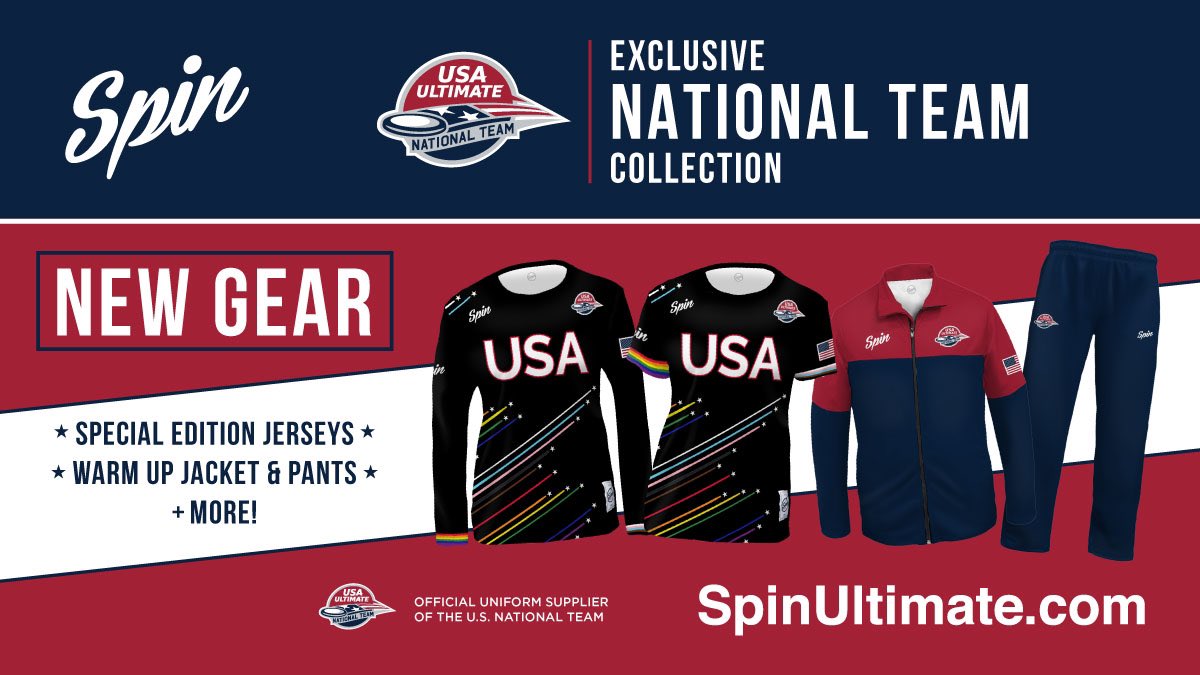 SpinUltimate's tweet photo. Have you checked out the newest editions to the U.S. National Team Collection? Support Team USA by picking up gear at https://t.co/sqNzZfMwye!

.
.
#USNationalTeam #TeamUSA #USAUltimate #SpinUltimate #UltimateFrisbee #UltimateFrisbeeUniforms #WorldGames #PullForUS https://t.co/0RgjlzBFMJ