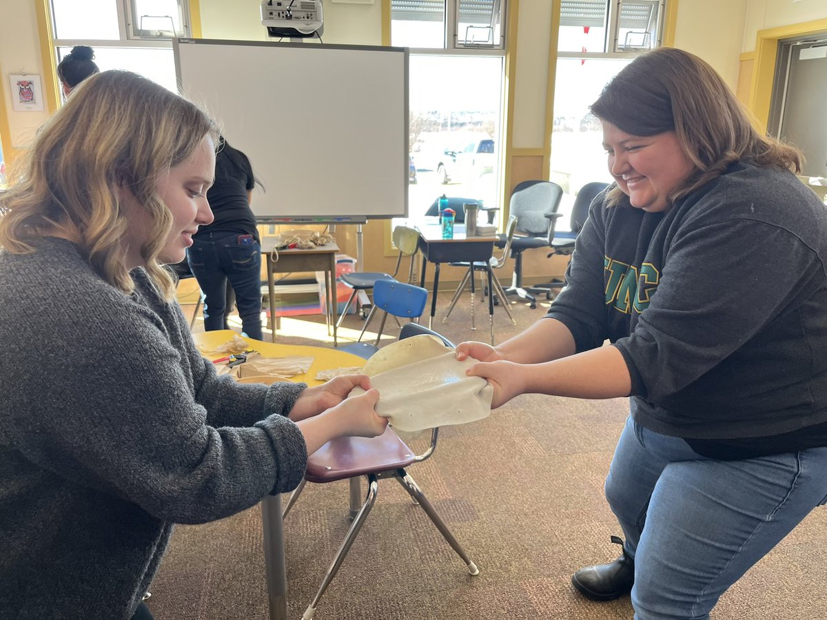 EducationUnbc's tweet photo. Some teacher candidates had the opportunity to visit Giscome Elementary this morning to work with students, staff, community members, knowledge holders, @SD57Indigenous and @teacherkelseyy to make drums. What an experience. #SD57 #UNBCED https://t.co/h6Ikfl6ZYK