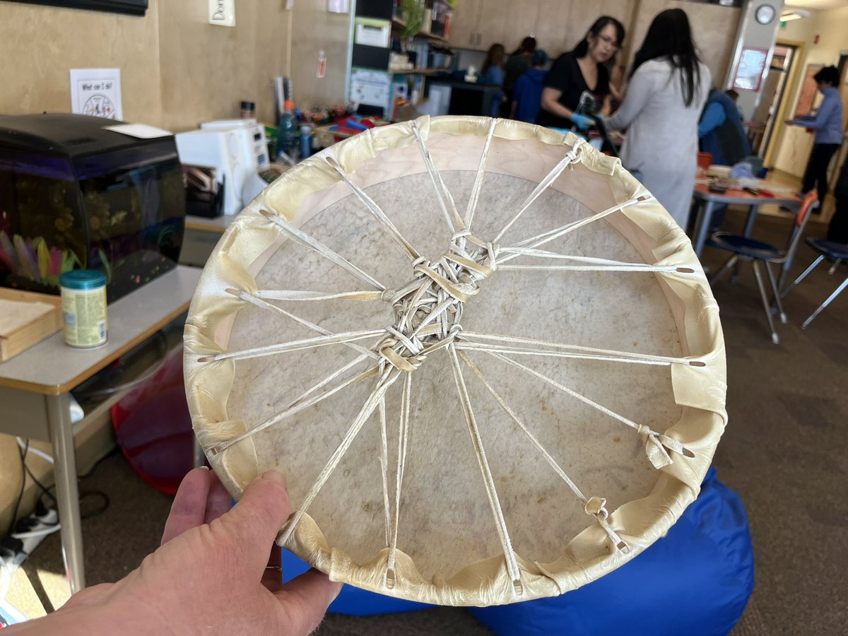 EducationUnbc's tweet photo. Some teacher candidates had the opportunity to visit Giscome Elementary this morning to work with students, staff, community members, knowledge holders, @SD57Indigenous and @teacherkelseyy to make drums. What an experience. #SD57 #UNBCED https://t.co/h6Ikfl6ZYK