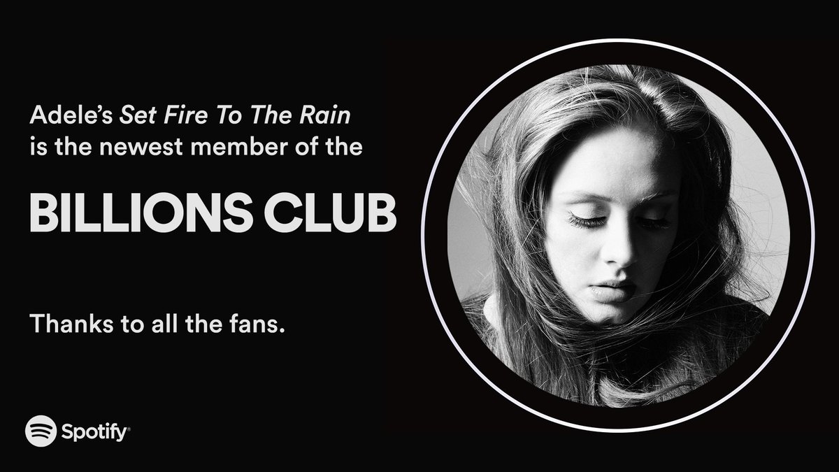 I can’t help myself from welcoming Set Fire To The Rain to the #BillionsClub on Spotify!