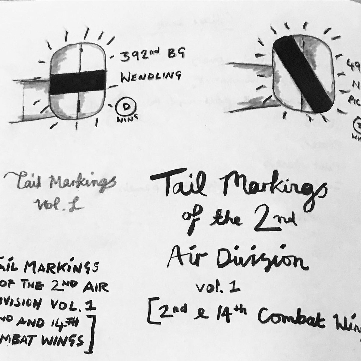 Exploring 2nd Air Division tail markings for a tiny zine. Not as straightforward as first thought with groups changing tail schemes a few times.