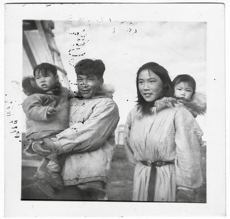 Inuvialuit man and woman with two children. Photograph taken in Kugluktuk (Coppermine), NWT. Verso reads “'Kalla, wife and family at Coppermine 1944-45.' Need naming. 

Photo: L.A. Learmonth | © Hudson’s Bay Company Archives