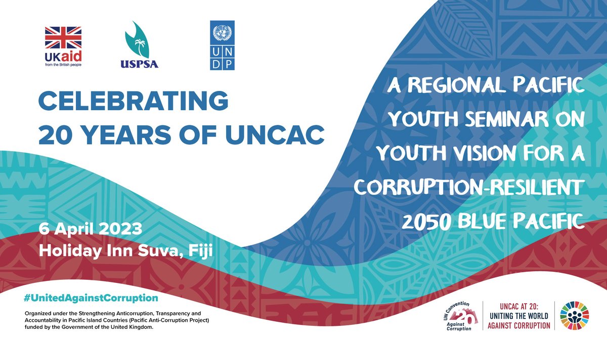 🎉Celebrating #UNCAC20, young changemakers are converging from across the entire #Pacific region to continue the dialogue on further advancing the Pacific youth #anticorruption movement. Stay tuned! #PacificYouthVision 👉🏾bit.ly/40c8ff6 w/ @USPSA_ #PacificAct #SDG16